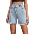 thumbnail image 2 of ClodeEU Women's High Waisted Frayed Hem Denim Bermuda Shorts,Casual Summer Jean Shorts with Pockets Light Blue,Women's Plus M, 2 of 6