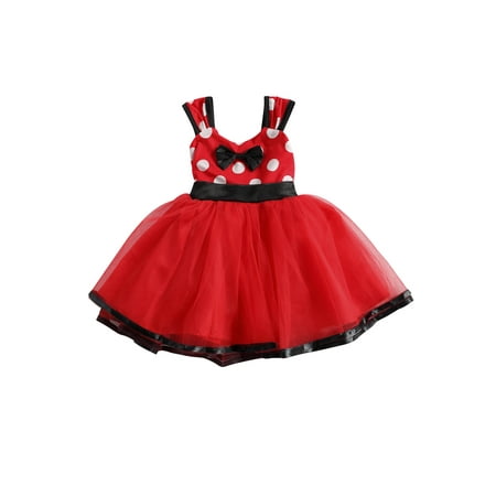 

TheFound Princess Summer Kids Girls Dress Polka Dot Printed Lace Patchwork Bowknot Sleeveless Knee Length Tutu Sundress