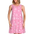 thumbnail image 1 of Easygdp Snowflake pink backgrounds para Vestido Transpirable de Mujer, Vestido Suelto de Manga Corta con Pliegues y Bolsillos para el Verano, 1 of 7