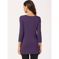 thumbnail image 4 of Blusas de túnica elástica casual con cuello redondo y manga 3/4 para mujer Morado Oscuro S, 4 of 6