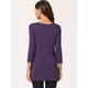 thumbnail image 4 of Blusas de túnica elástica casual con cuello redondo y manga 3/4 para mujer Morado Oscuro S, 4 of 6