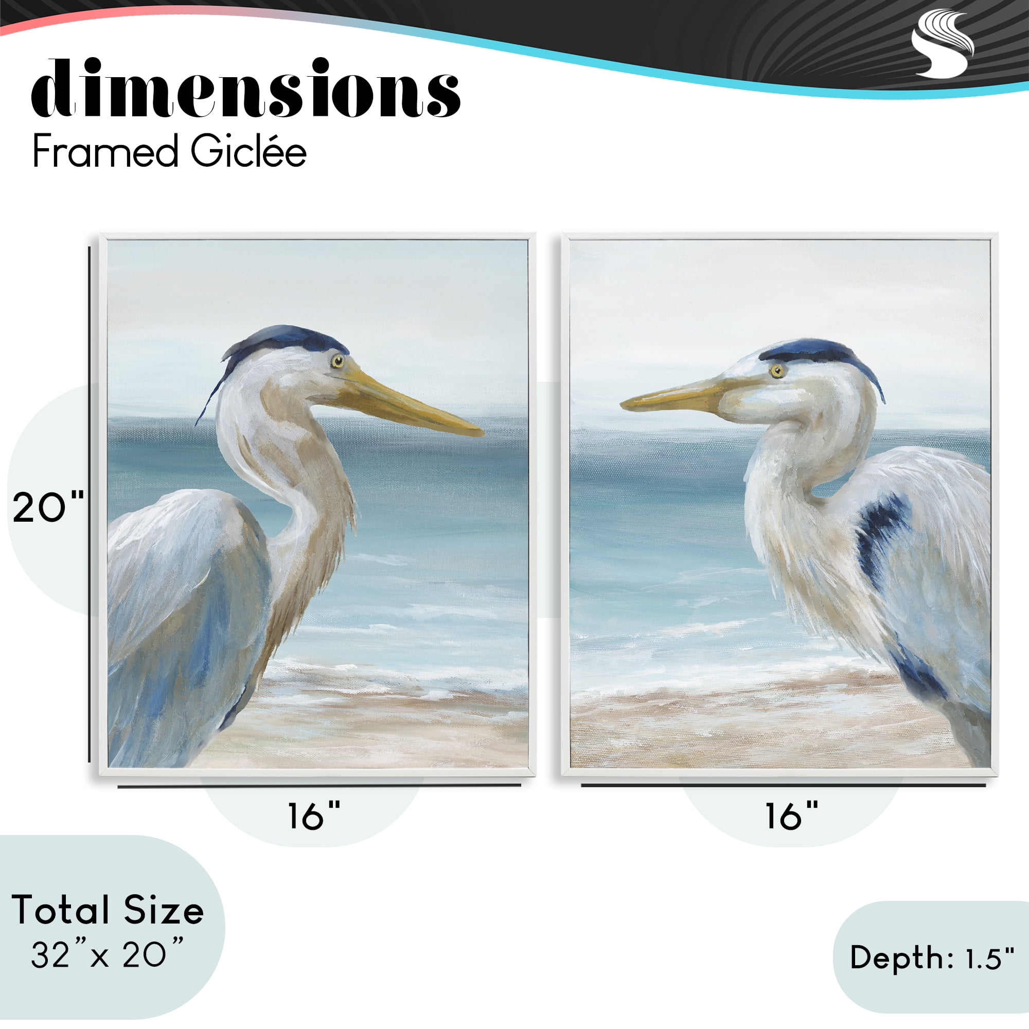 Stupell Industries Tranquil Gaze Herons 2 Piece White Framed Giclee Art Set, design by Nan