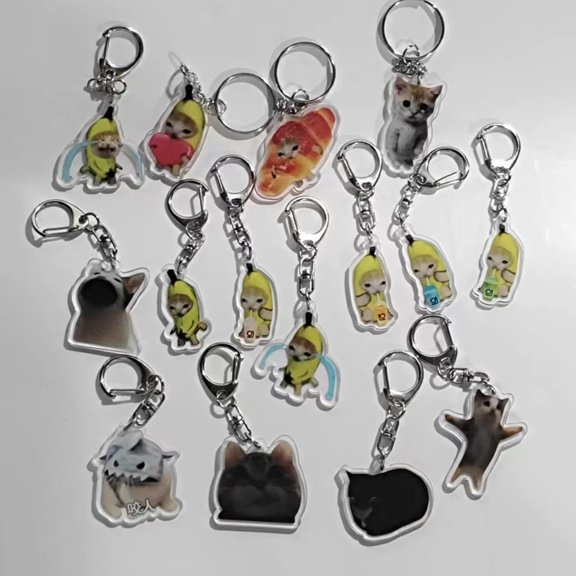 Kawaii Cat Acrylic Keychain Set - 8pcs Charming Cartoon Cat Themed Charm Keychains, Funny Keyrings, Decorative Car Key Chains, Ideal for Key Decoration