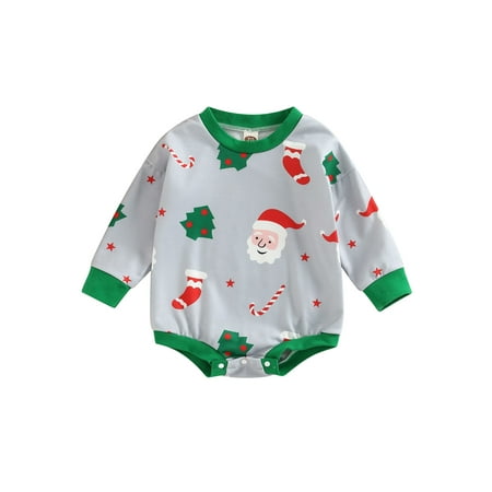 

Baby Santa Claus Tree Elk Print Round Neck Long Sleeve Romper Bodysuit