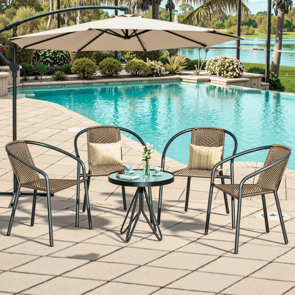 Gaildon Pack Medium Brown Rattan Indoor-Outdoor Restaurant Stack Chair | Versatile and Stylish Seating