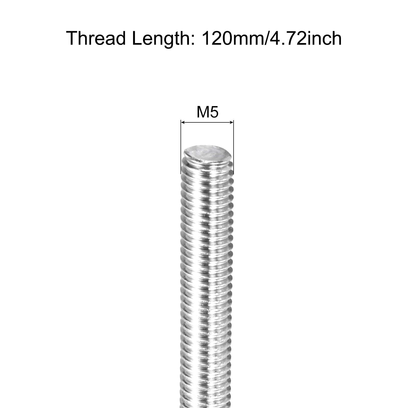 20Pack Fully Threaded Rod M5 x 120mm 0.8mm Thread Pitch 304 Stainless Steel Right Hand Threaded Rods Bar Studs