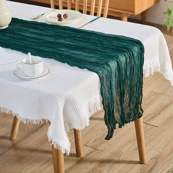 Cterwk Cheesecloth Table Runner Long Runner Fabric Table Runner Decoration Rustic Table Runner for Wedding Birthday Party, 35x70 inch