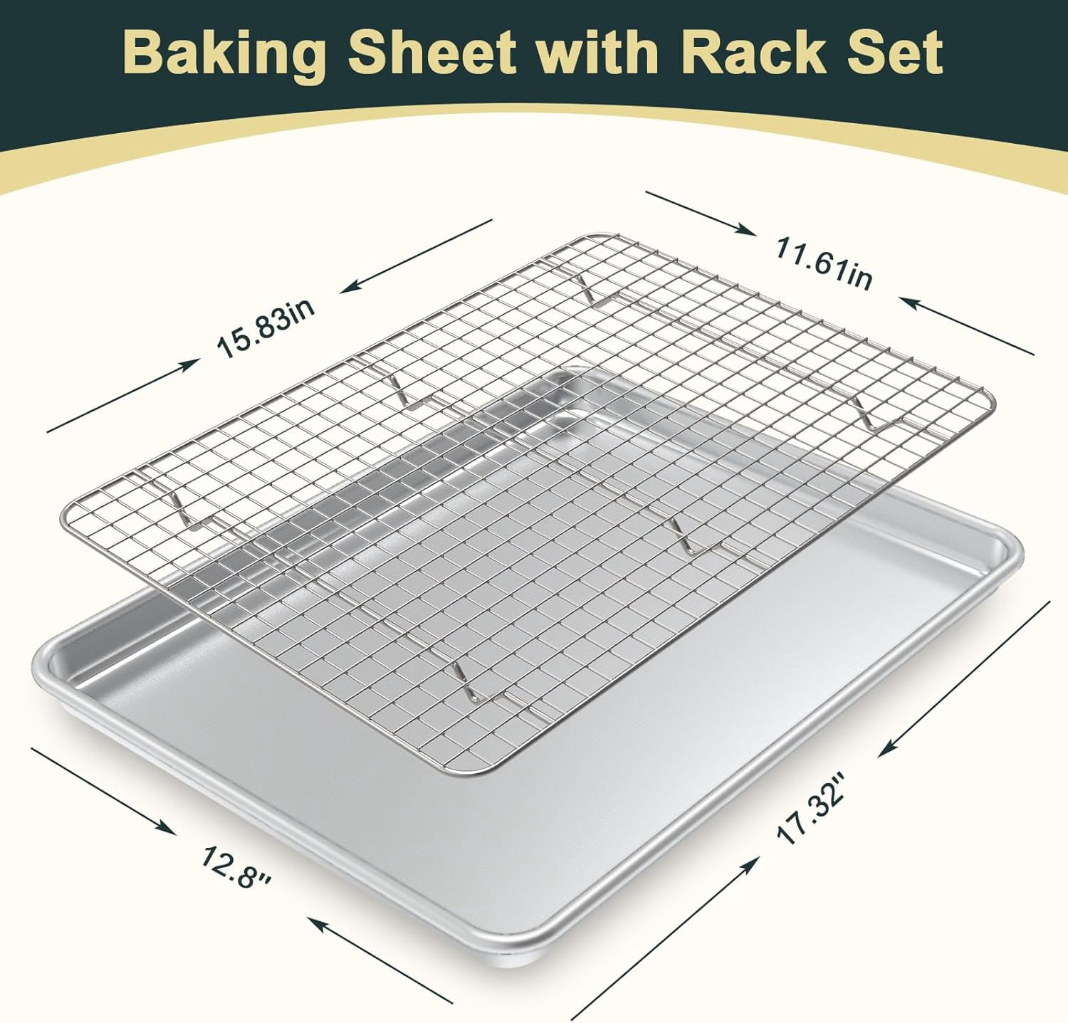 Nonstick Heavy Duty Natural Aluminum Baking Sheet, with Rack Set 2 Pans 2 Racks, Warp Resistant & Heavy Duty, Half Sheet Size