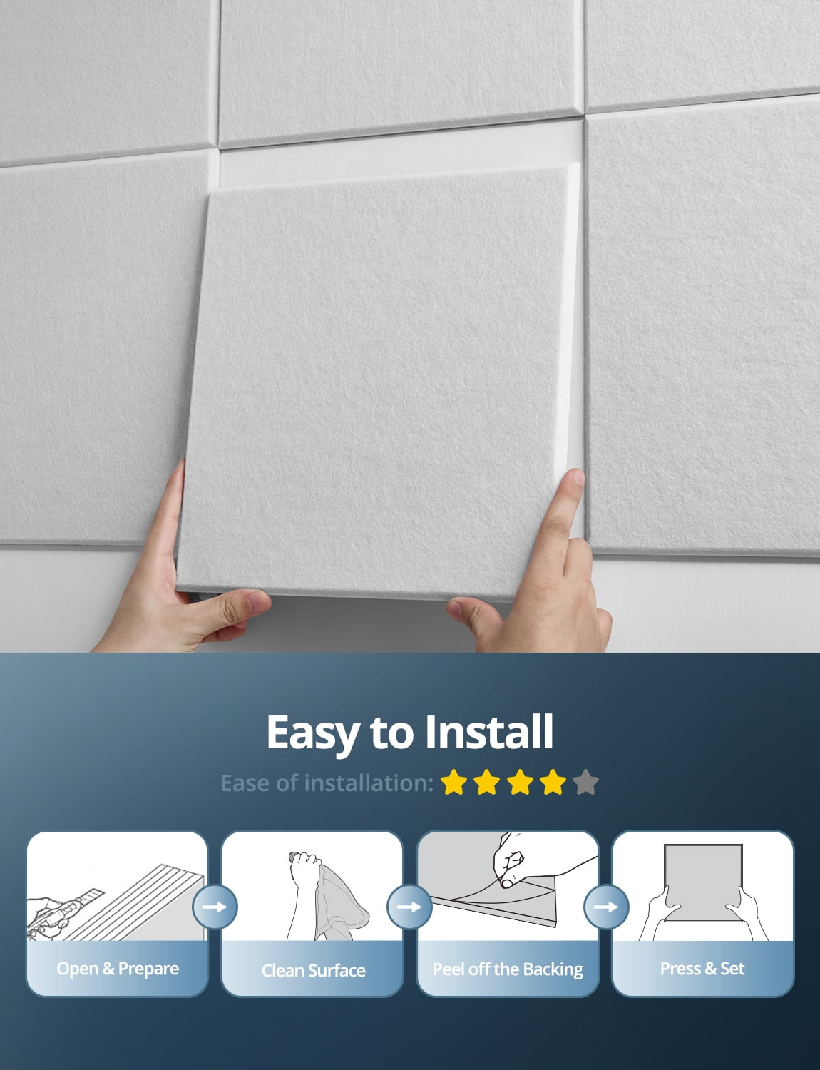 Kuchoow 12 Pack Acoustic Panels Self-Adhesive Sound Panel for Recording Studio, Square Sound Absorbing Panel Acoustical Treatments Wall Tiles for Room Bedroom Gaming, White 12"x12"x0.4"