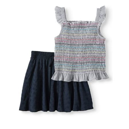 Wonder Nation Clearance Smocked Tank Top and Eyelet Scooter, 2-Piece Outfit Set (Little Girls, Big Girls & Big Girls Plus)