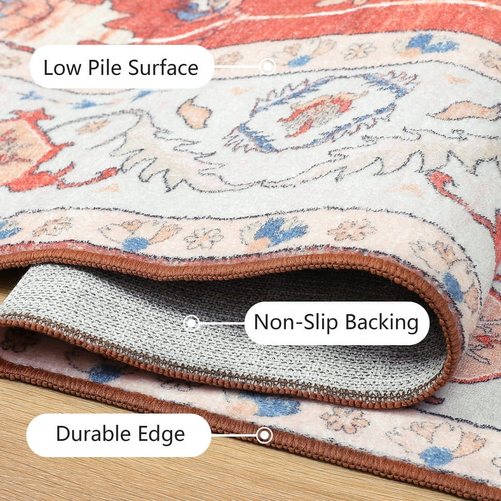 Jamfeel Rugs for Living Room Classic Boho Floral Print Floor Carpets Soft Low Pile Non-slip Washable Area Rug 5'x8' Red