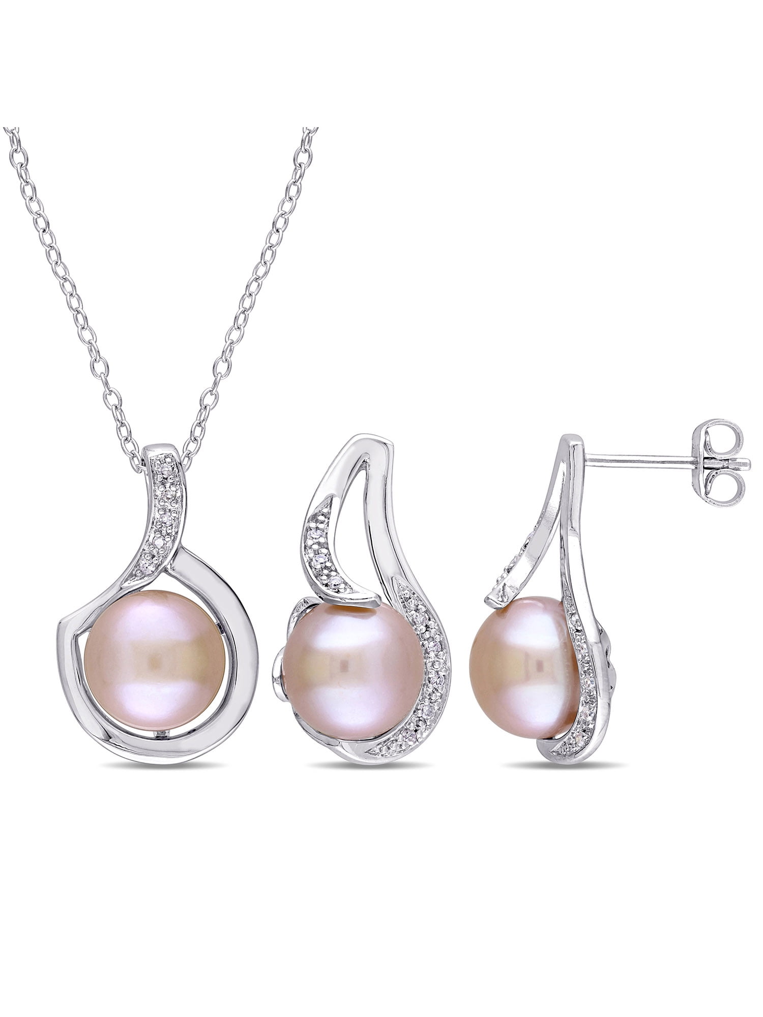 Tangelo - 9-9.5mm Pink Cultured Freshwater Pearl and 1/10 Carat T.W ...
