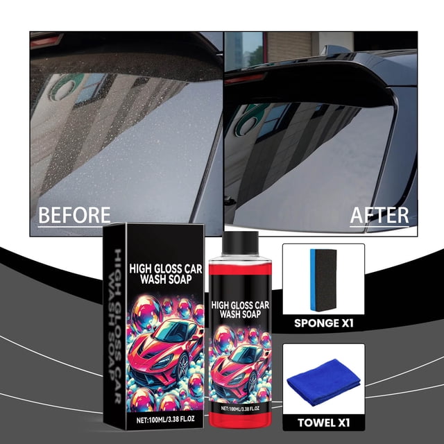 Xihbxyly Champú para Exteriores de Coche, Fórmula de Alta Concentración, Potente Descontaminación, Efecto Superespumante, Amplia Aplicación para Neumáticos y Parabrisas, Incluye Esponja y Paño, 100 M