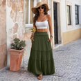 thumbnail image 5 of Tiered Maxi Skirt with Pockets, Boho Ruffle Layered High Waisted Long Skirt, Casual Flowy Smocked Paperbag Waist Slacks, 5 of 5