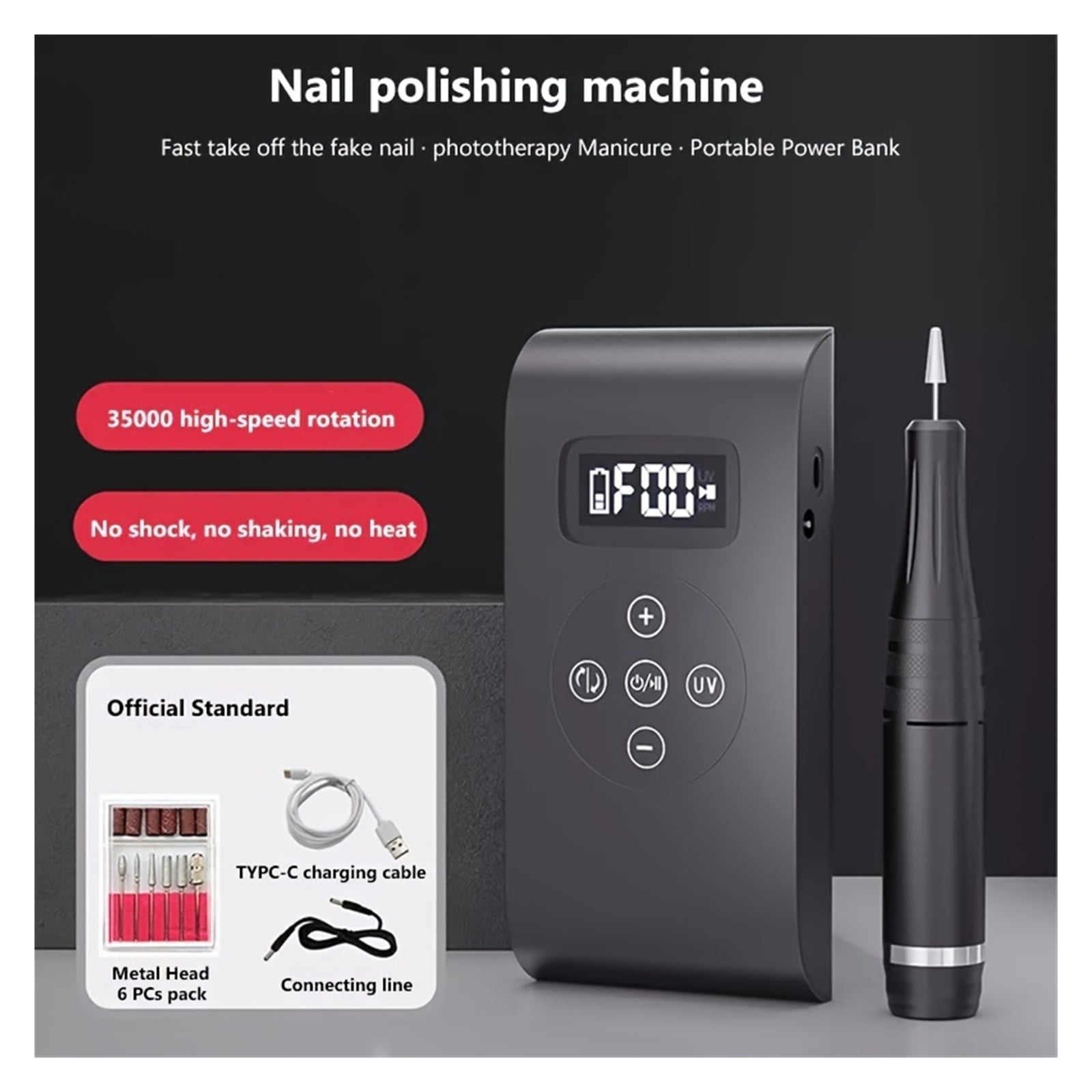 Nail Drill with 35,000 RPM&LED Nail Lamp, Nail Drills for Acrylic Nail, Rechargeable Portable Electric Nail File for Home Salon Manicure Pedicure ,Low Noise