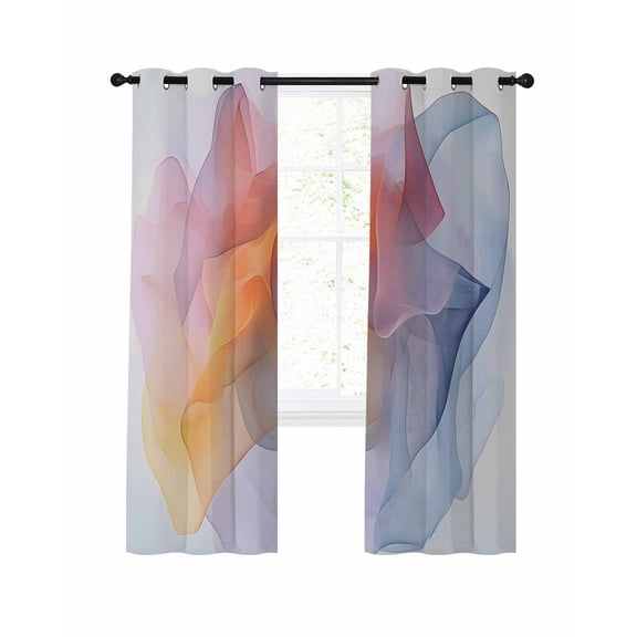 Pink Yellow Blue Abstract Blackout Curtains 63 Inches Long for Bedroom, Modern Art Wave Thermal Insulated Room Darkening Black Out Window Curtain Panels Grommet Drapes for Living Room