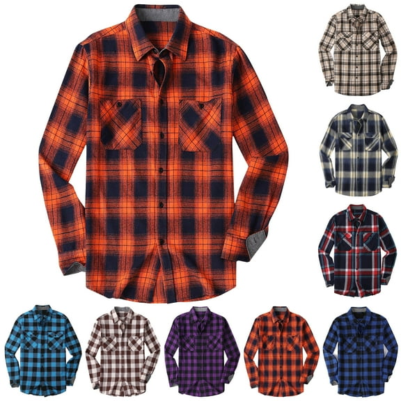 DDAPJ pyju Mens Flannel Plaid Shirt Regular Fit Long Sleeve Casual Button Down Shirts Lightweigt Gingham Work Shirt with Pockets Khaki L