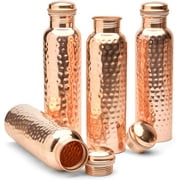 Glytterati Hammered Copper Water Bottle (Set of 4) | Pure Copper Bottle | Pure Copper Vessel | Copper Bottle for Drinking Water