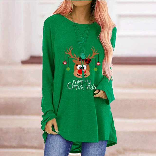 Puntoco Merry Christmas - Jersey de manga larga con estampado informal para mujer, manga raglán, manga larga, cuello redondo, top/camisa Puntoco Puntoco-1026