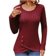 thumbnail image 3 of Fall Saving! HVOBTTY Women's Long Sleeved Pullover T Shirts, Fall Tops for Women, Women's Casual Solid Color Crew Neck Knit Pullover T Shirt Wine, S, 3 of 5