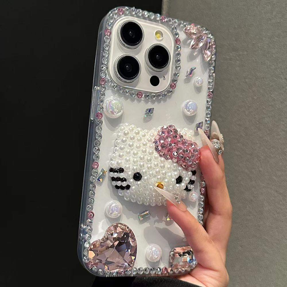 Diy Diamond-Filled Hello Kitty Mobile Phone Case for Iphone16 15 14Pro Max Sanrioed Kawaii Girls Upscale Luxurious Festival Gift