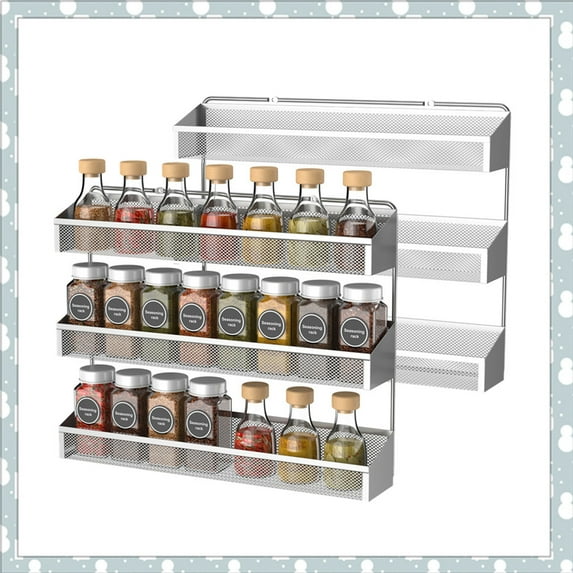 Auledio 2 Pack 3 Tier Metal Spice Rack Wall-Mount Spice Organizer for Kitchen Bathroom Offic, Silver