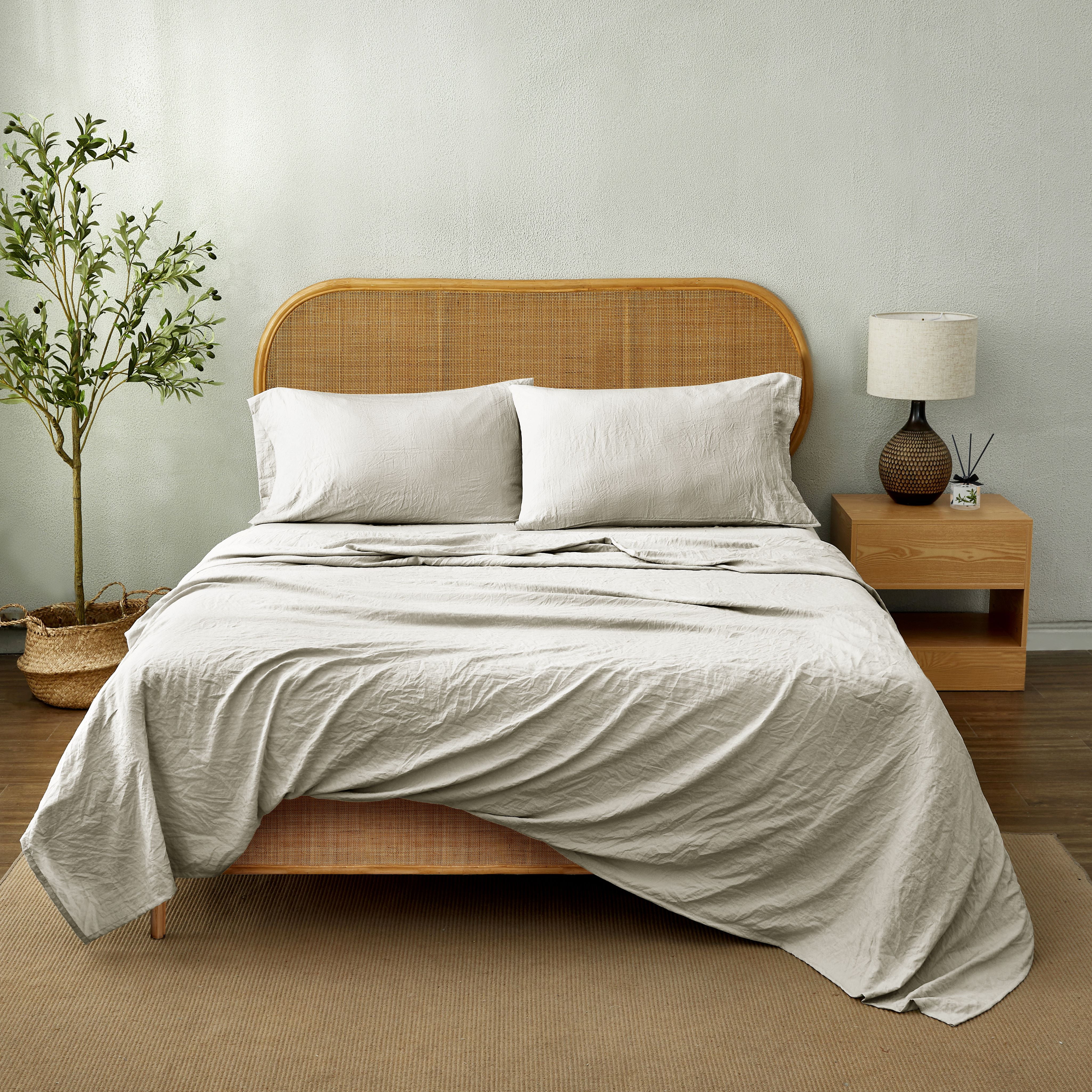 Mainstays Washed Ultra Soft Microfiber Bed Sheet Set, King, Papyrus Beige, 4 Piece