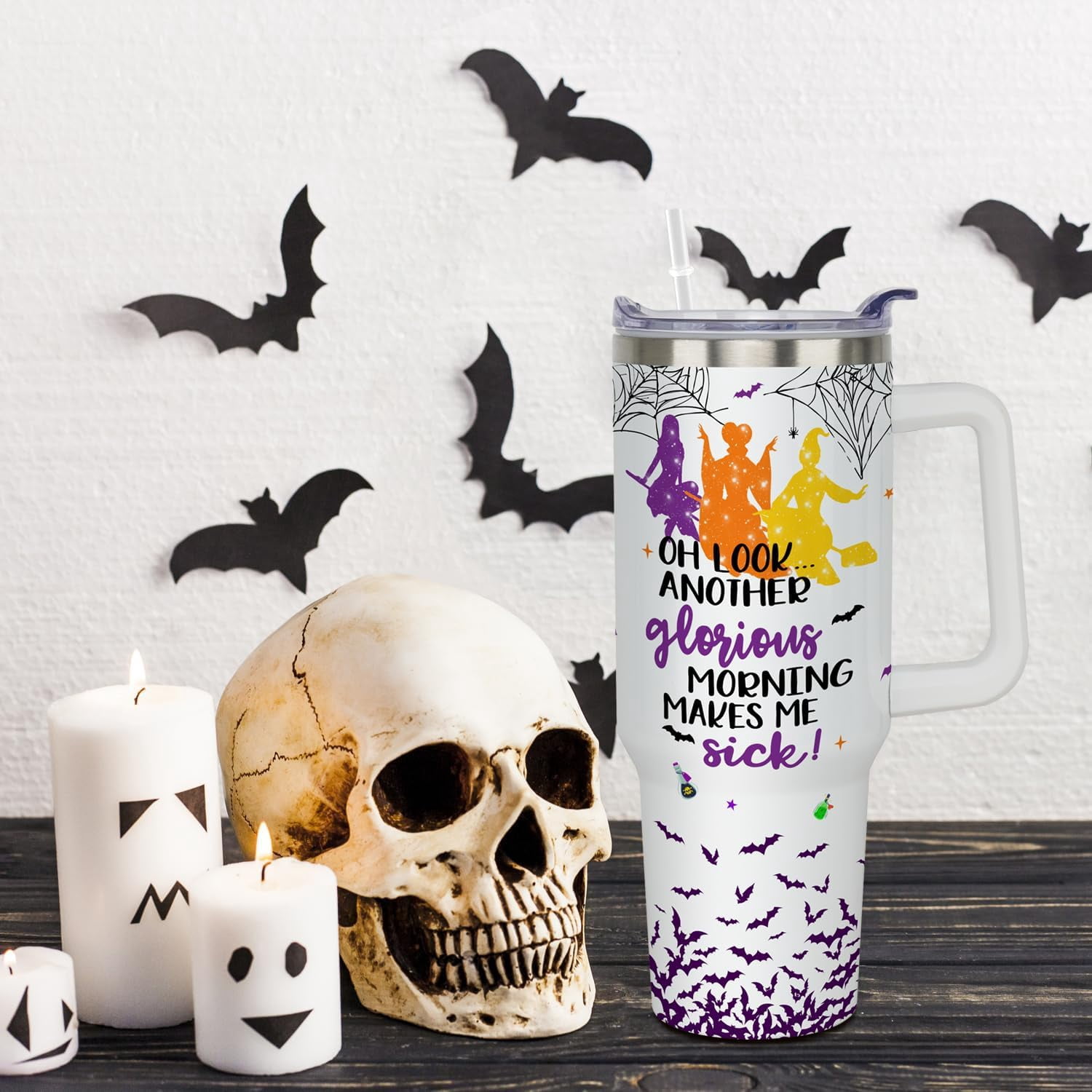 Halloween Tumbler with Handle, Hocus Pocus Tumbler 40 oz Witch Cup Hocus Pocus Cup Witch Brew Tumbler With Lid and Straw Halloween Gifts for Women