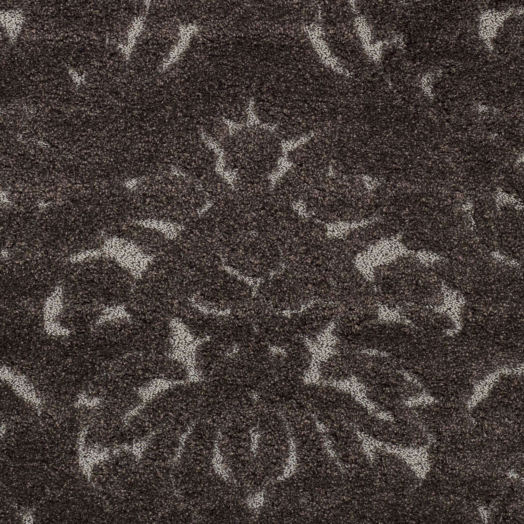 SAFAVIEH Florida Desmond Damask Plush Shag Area Rug, Dark Brown/Smoke, 5' x 5' Square