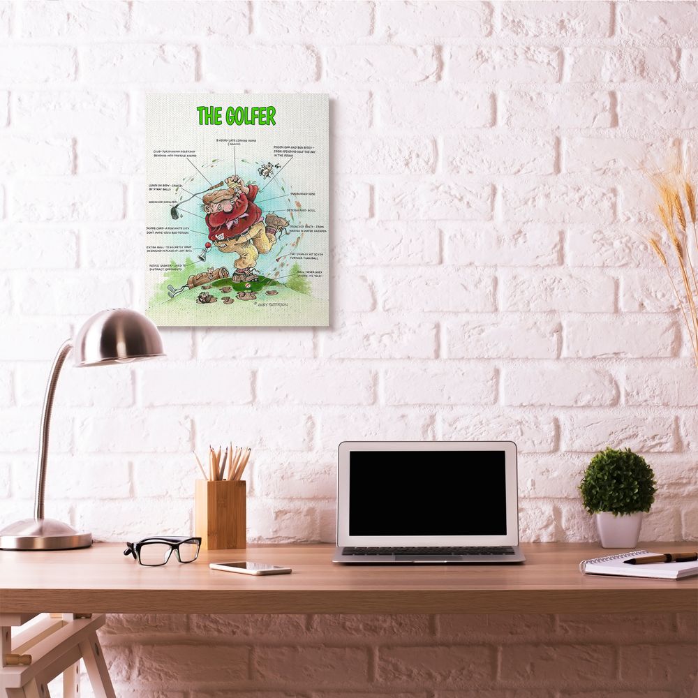 The Golfer Funny Golf Cartoon Sports Design Oversized Stretched Canvas Wall Art by Gary Patterson