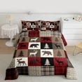 thumbnail image 3 of Feelyou Rustic Farmhouse Bear Bedding Comforter Set, Reindeer Moose Wildlife Twin Comforter Sets, Red Brown Square Plaid Reversible Bedding Set, Ultra Soft Bedroom Decor, 2-Piece, 3 of 9