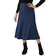 thumbnail image 4 of Falda midi de suéter elástica de cintura alta de punto acanalado para mujeres Inspire Chic, color azul marino, 4 of 6