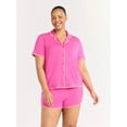 thumbnail image 5 of Joyspun Women’s Short Sleeve Notch Top and Shorts Pajama Set with Blanket Stitching, Sizes XS-3X, 5 of 6