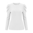 thumbnail image 7 of Ashyfjp Sweaters for Women Casual Solid Color Long Sleeve Crew Neck Puff Shoulder Ribbed Knit Top, Size (S-XXL), 7 of 7
