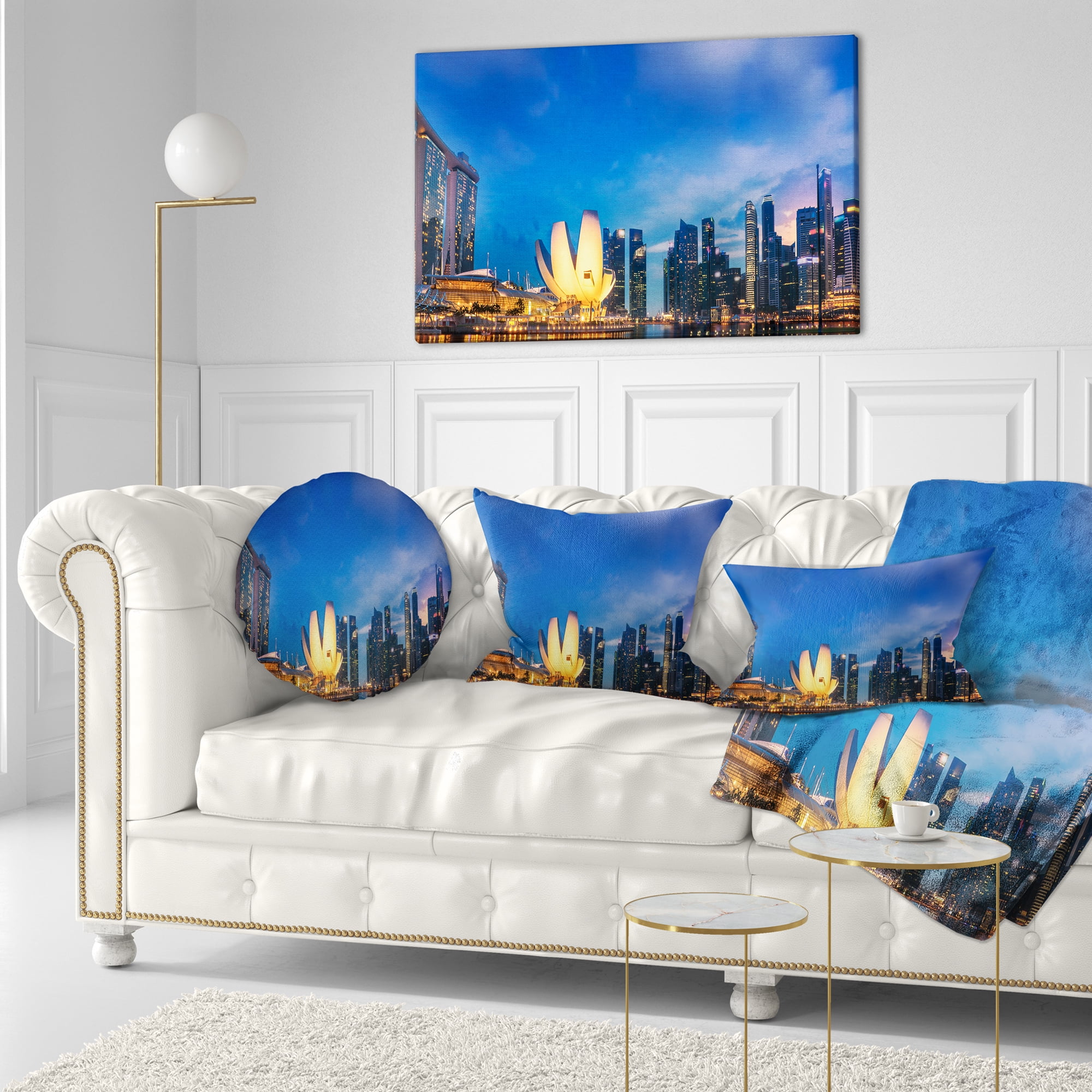 Designart Landscape of Singapore Cityscape - Photography Throw Pillow - 12x20