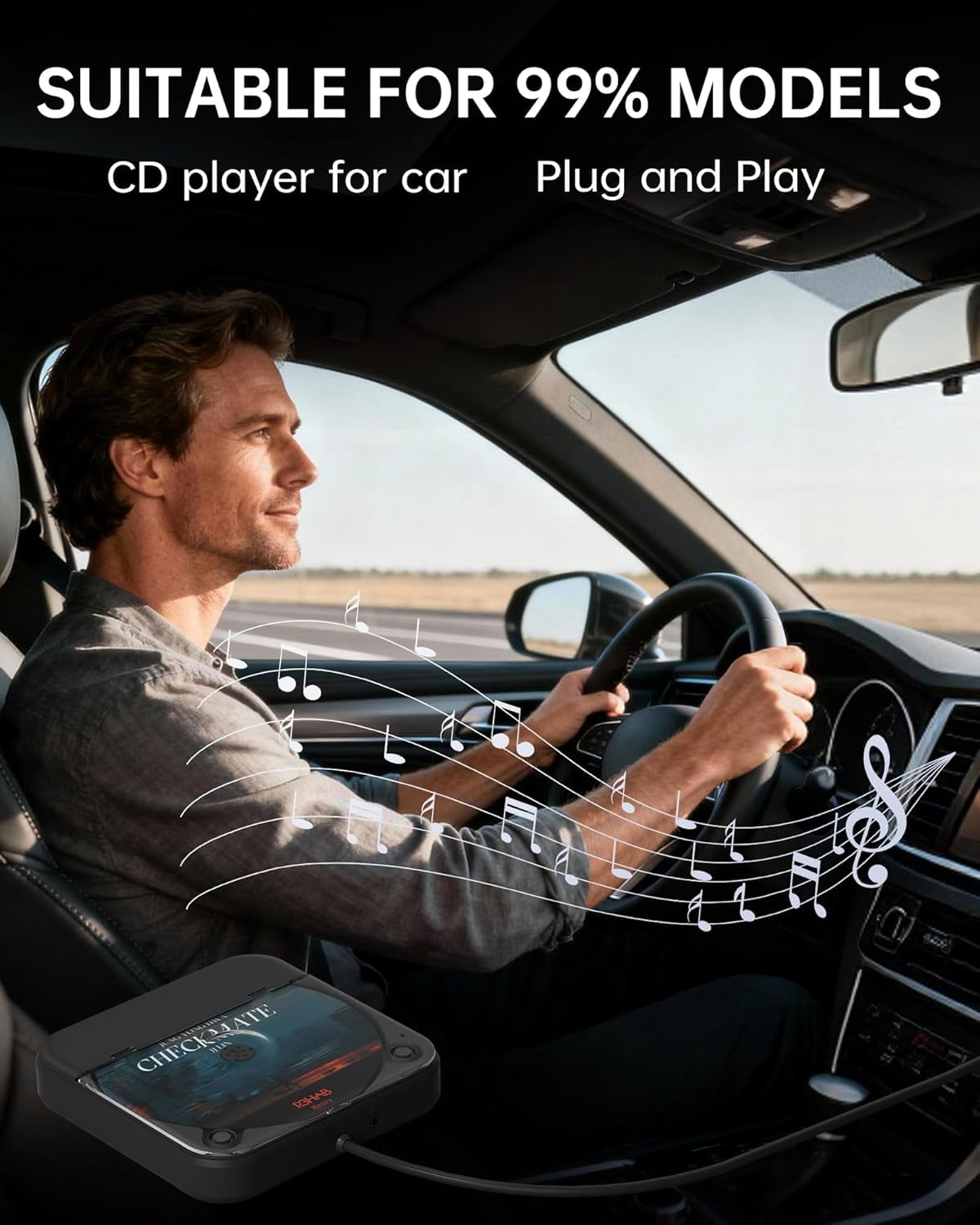 Car CD Player with USB/AUX Port, External Universal CD Player for Car with Car Radio Stereo, Portable Car CD Players with Remote Control for Laptop, TV, Computer,Universal for Vehicle