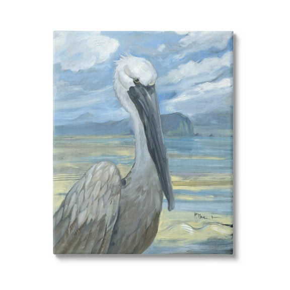 Stupell Industries Salty Pelican Cloudy Coastal beach Painting Gallery Wrapped Canvas Print Wall Art, Design by Paul Brent