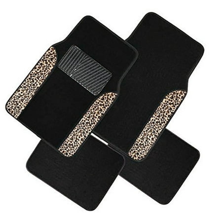 A Set of 4 Universal Fit Plush Carpet with Animal Print Floor Mats For Cars / Trucks (Brown Cheeta)
