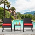 thumbnail image 3 of Patio Furniture Sets 3 Piece Outdoor Bistro Set Wicker Patio Chairs Rattan Outdoor Furniture for Backyard Porch Poolside Lawn,Red Cushion, 3 of 7