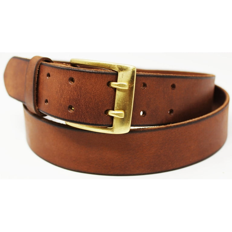 gold-buckle leather belt