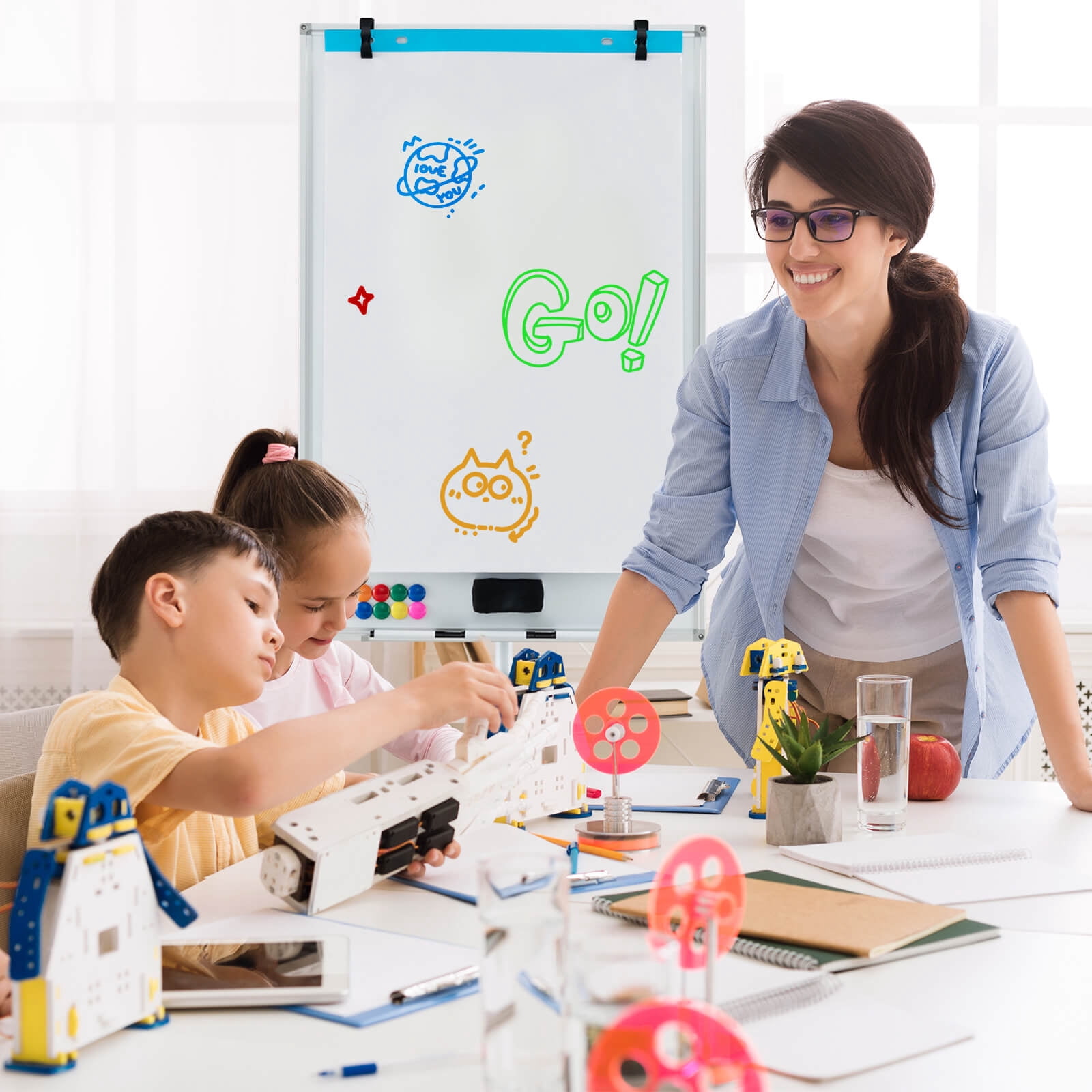 Costway Mobile Whiteboard 40" x 26" Height Adjustable Magnetic Dry Erase Board with Stand White