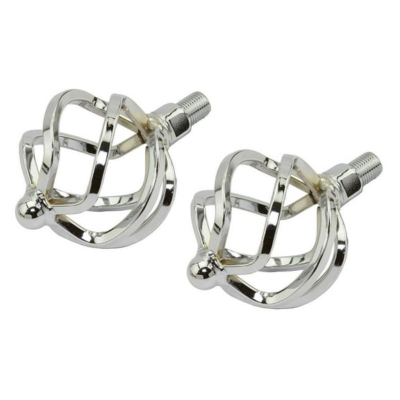 Alta Bicycle Twisted Lowrider Flat 1/2" Round Cage Bike Pedals, Multiple Colors (Steel Bicycle Chrome )