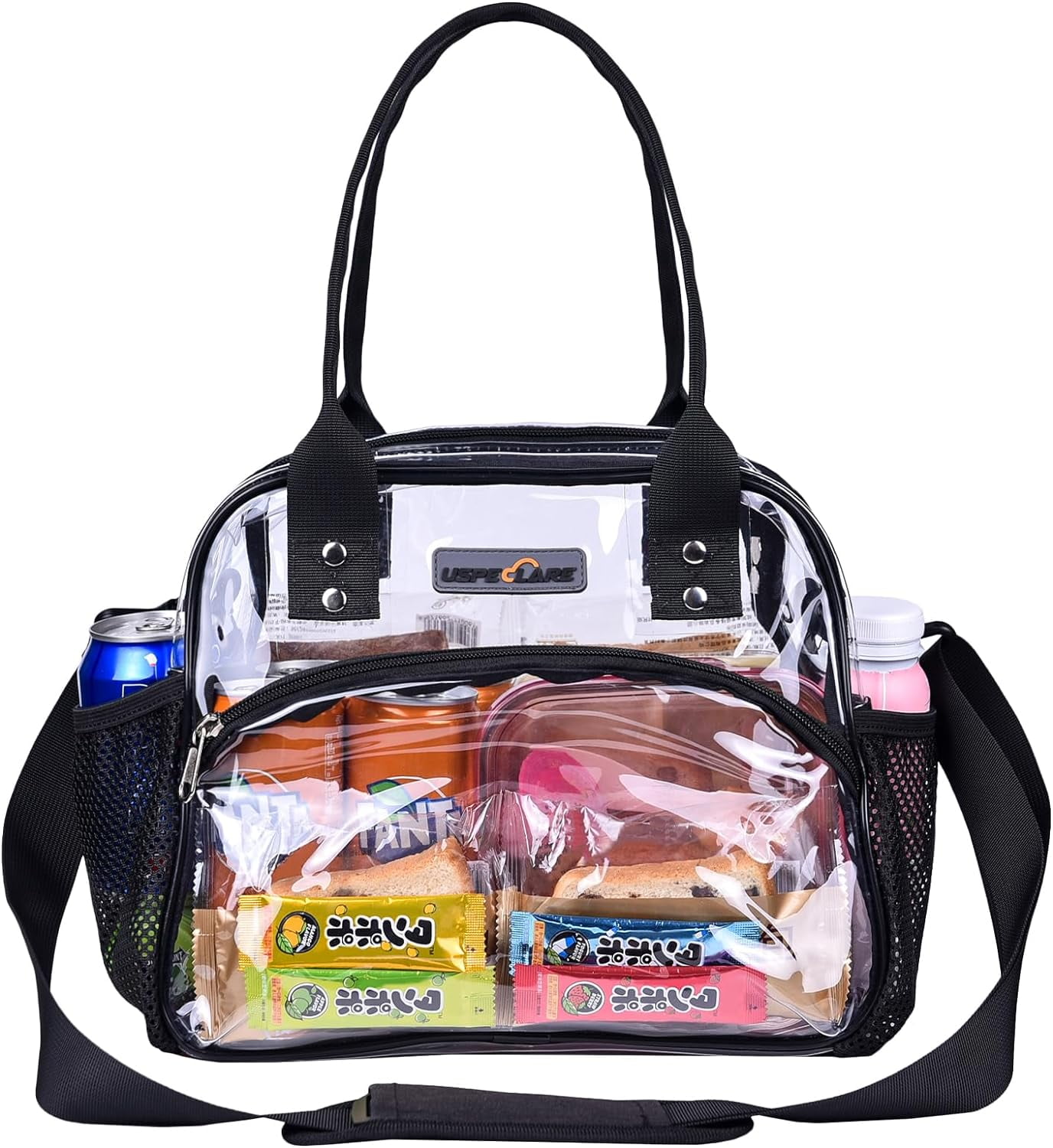 USPECLARE Clear Lunch Bag Lunch Box, Clear Tote bag with Removable Bottom Board for Women & Men, See Through Reusable Lunch Box Clear Lunch Bag for Workplaces, Clear Shoulder Bag for Security