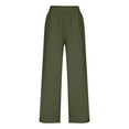 thumbnail image 5 of SELONE Green Wide Leg Yoga Pants for Women Petite Plus Size Lounge Pants with Pockets Cotton Linen Wide Leg Elastic Waist Full Length Trouser Loose Beach Pants Solid M Tall Breathable Summer Clothes, 5 of 9