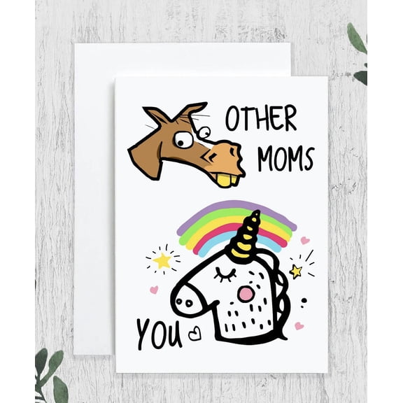 Funny Mother's Day Card for Mom Other Moms Horse and Unicorn Design Envelope Included, Blank Inside Perfect Gift for Mother's Day or Any Occasion