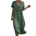 thumbnail image 2 of ClodeEU Women's Linen Blend V Neck Short Sleeve Tiered Ruffle Midi Dress,Casual Loose Boho Beach Sundress Green,Women's Plus S, 2 of 6
