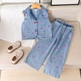 thumbnail image 2 of Casual Suit for Girls Floral Print Sleeveless Denim Jacket Pants Two Piece Girls Summer Clothes,Blue,Size 6 -7 Years, 2 of 6