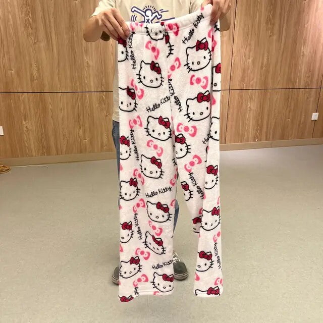 Miniso Sanrioed Hello Kitty Pajamas Pants Trousers Women Cute Flannel Soft Home Autumn Winter Keep Warm Leisure Girl Gifts
