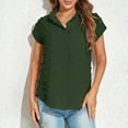 thumbnail image 4 of Wycnly Womens Blouses and Tops Dressy Beach Holiday Casual Solid Lapel Loose Fit Lightweight Chiffon Jacquard Tshirts Summer Plain V-Neck Short Sleeve Cute Tees Tops Army Green l, 4 of 7