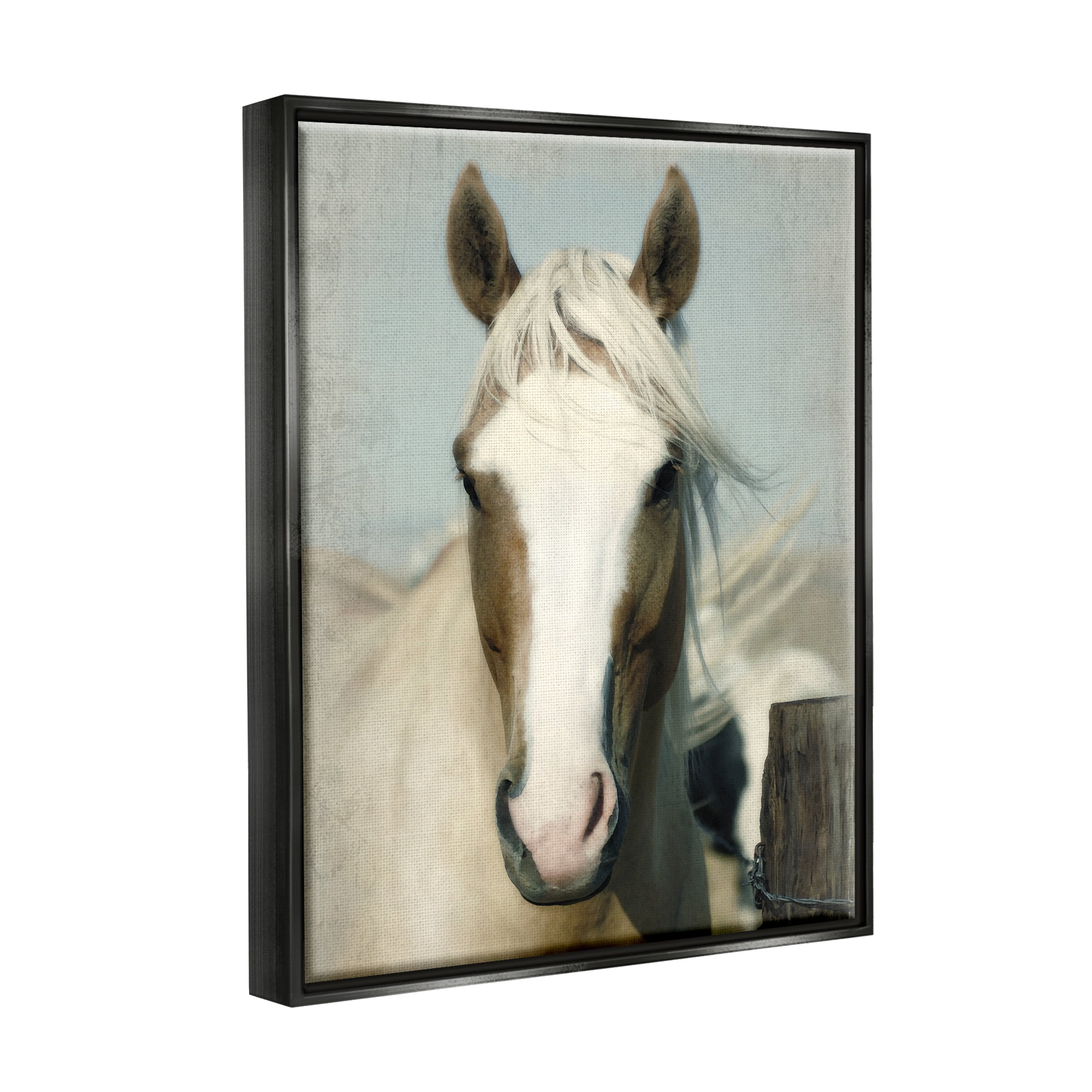 Stupell Industries Horse at Rustic Fence Animals & Insects Painting Black Floater Framed Canvas Art Print Wall Art, 17 x 21